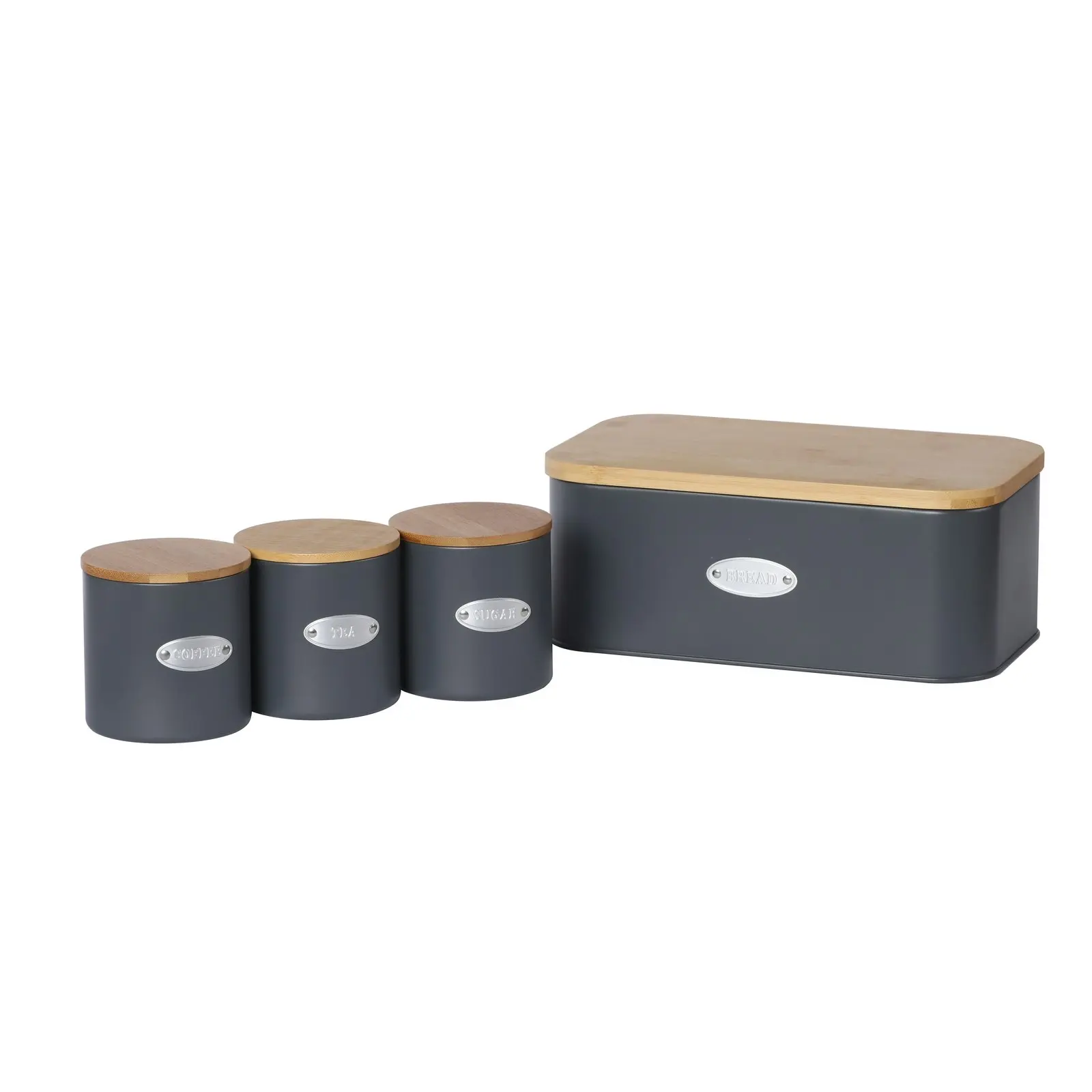 Sherwood Home Bread Box & Canister Set With Natural Bamboo Lids