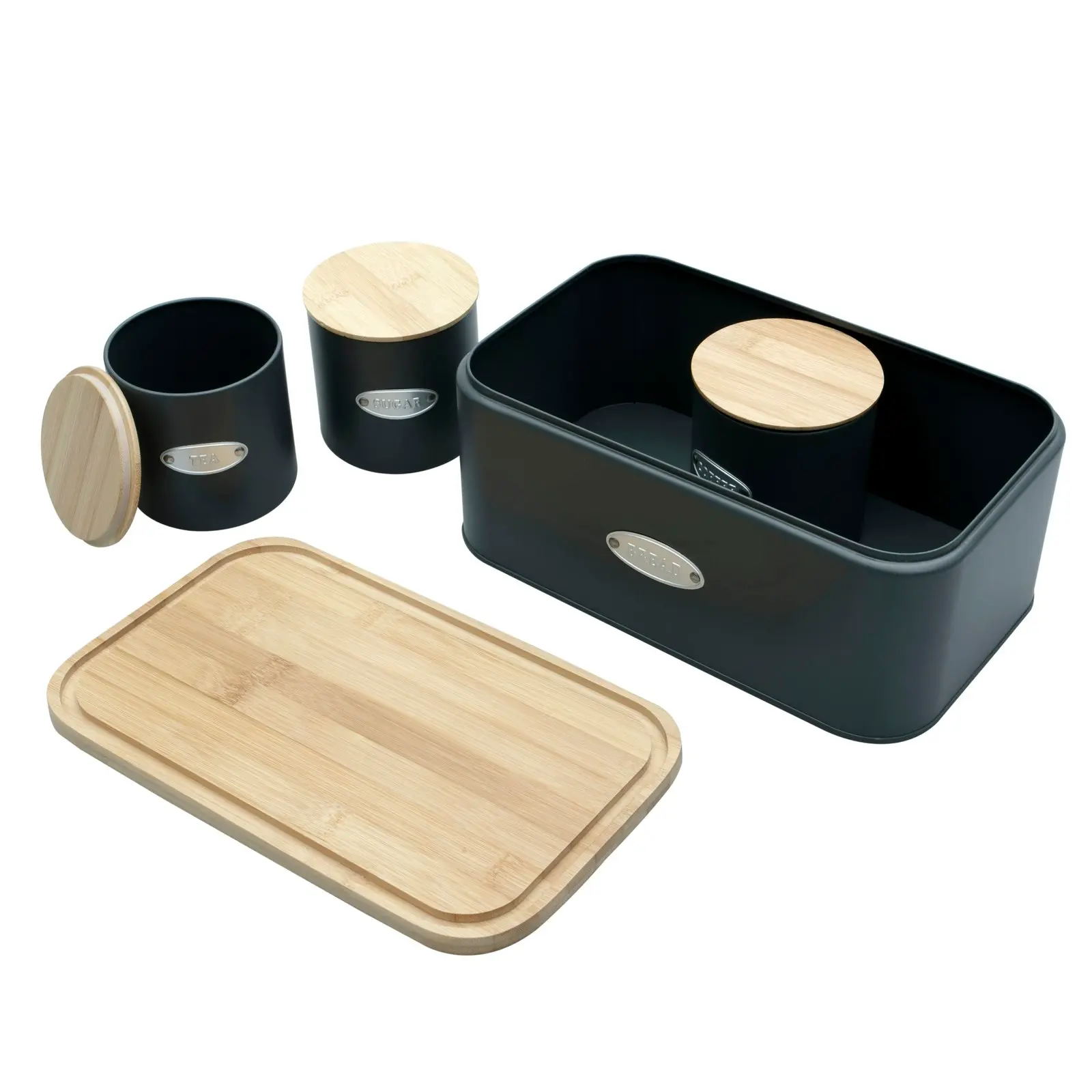 Sherwood Home Bread Box & Canister Set With Natural Bamboo Lids