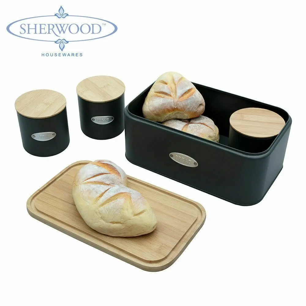 Sherwood Home Bread Box & Canister Set With Natural Bamboo Lids