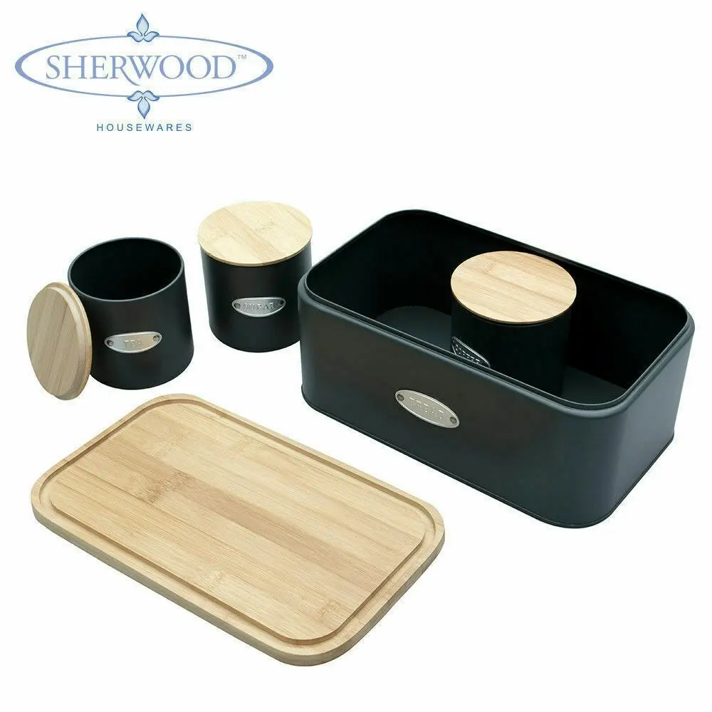 Sherwood Home Bread Box & Canister Set With Natural Bamboo Lids