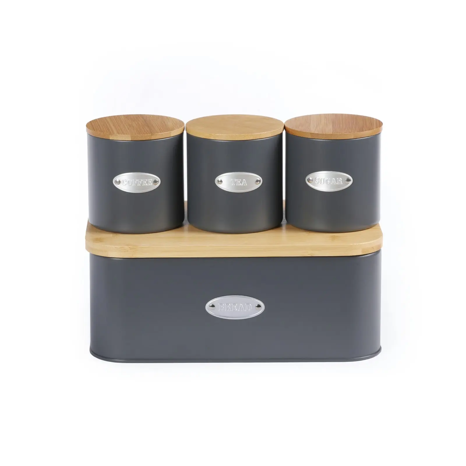 Sherwood Home Bread Box & Canister Set With Natural Bamboo Lids