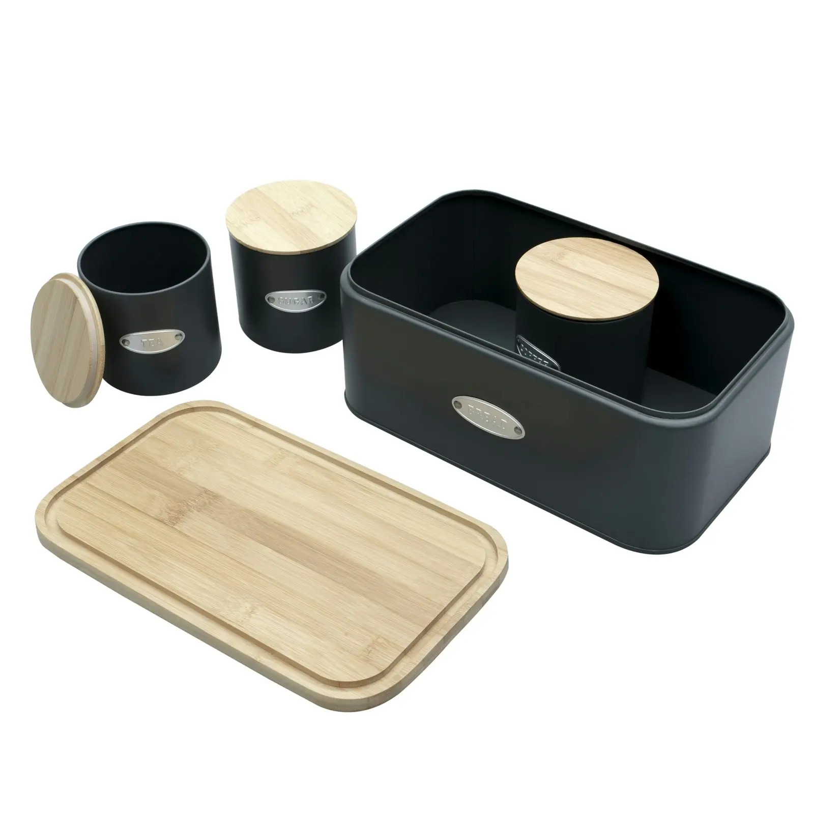 Sherwood Home Bread Box & Canister Set With Natural Bamboo Lids