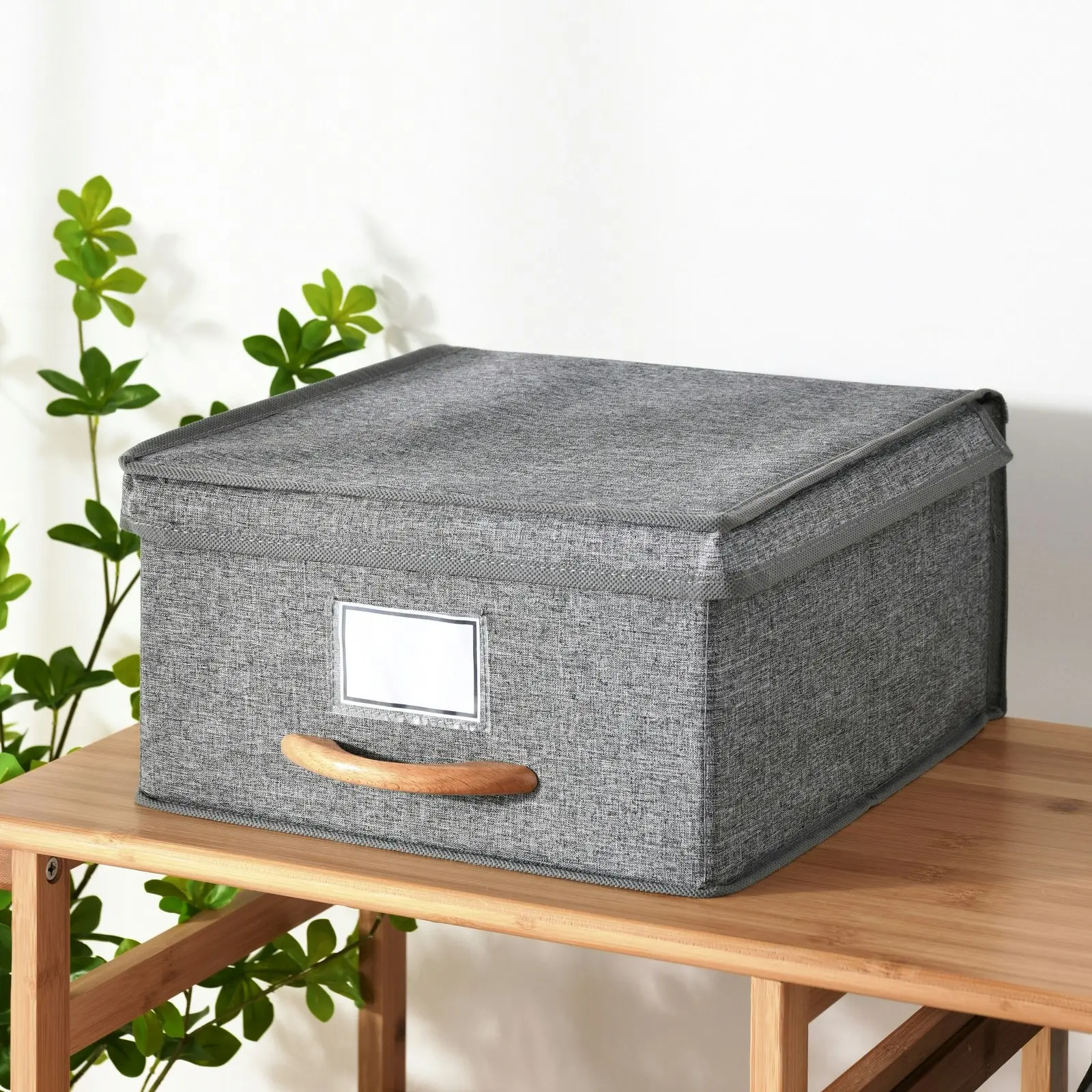 Takara Kicho Fabric Collapsible Storage Box With Lid Grey 30x30 x16cm