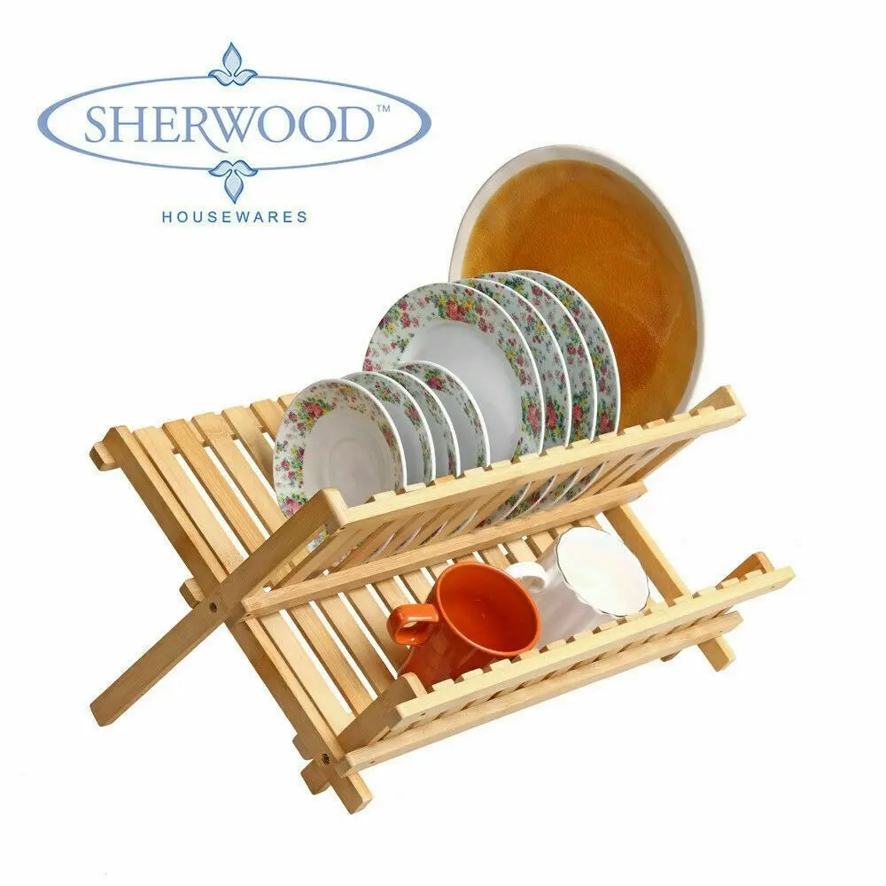 Sherwood Home Bamboo Folding Dish Rack - Natural Brown - 45x33x26cm