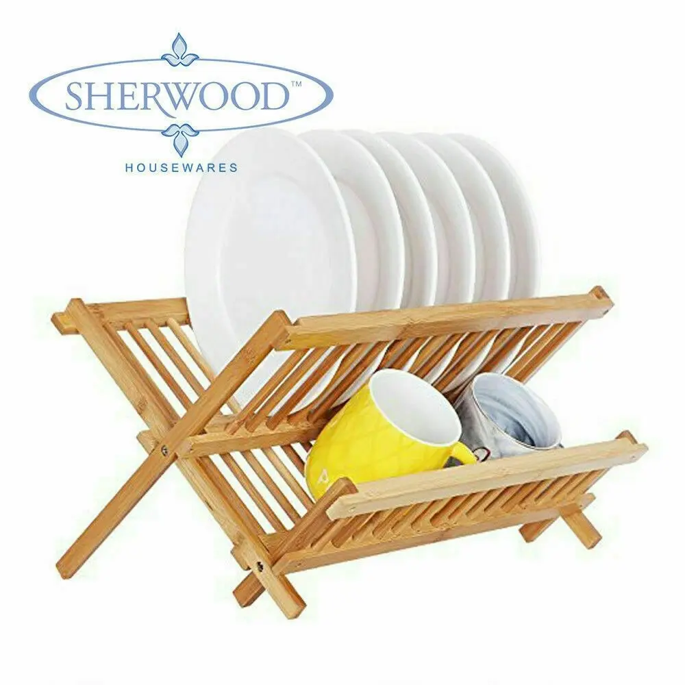 Sherwood Home Bamboo Folding Dish Rack - Natural Brown - 45x33x26cm