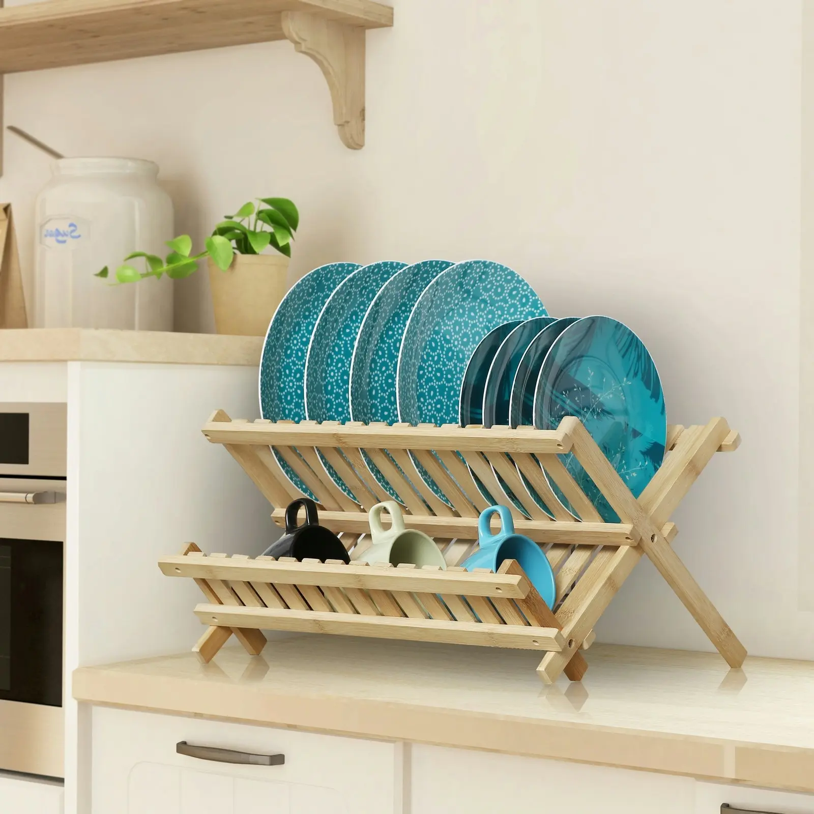 Sherwood Home Bamboo Folding Dish Rack - Natural Brown - 45x33x26cm