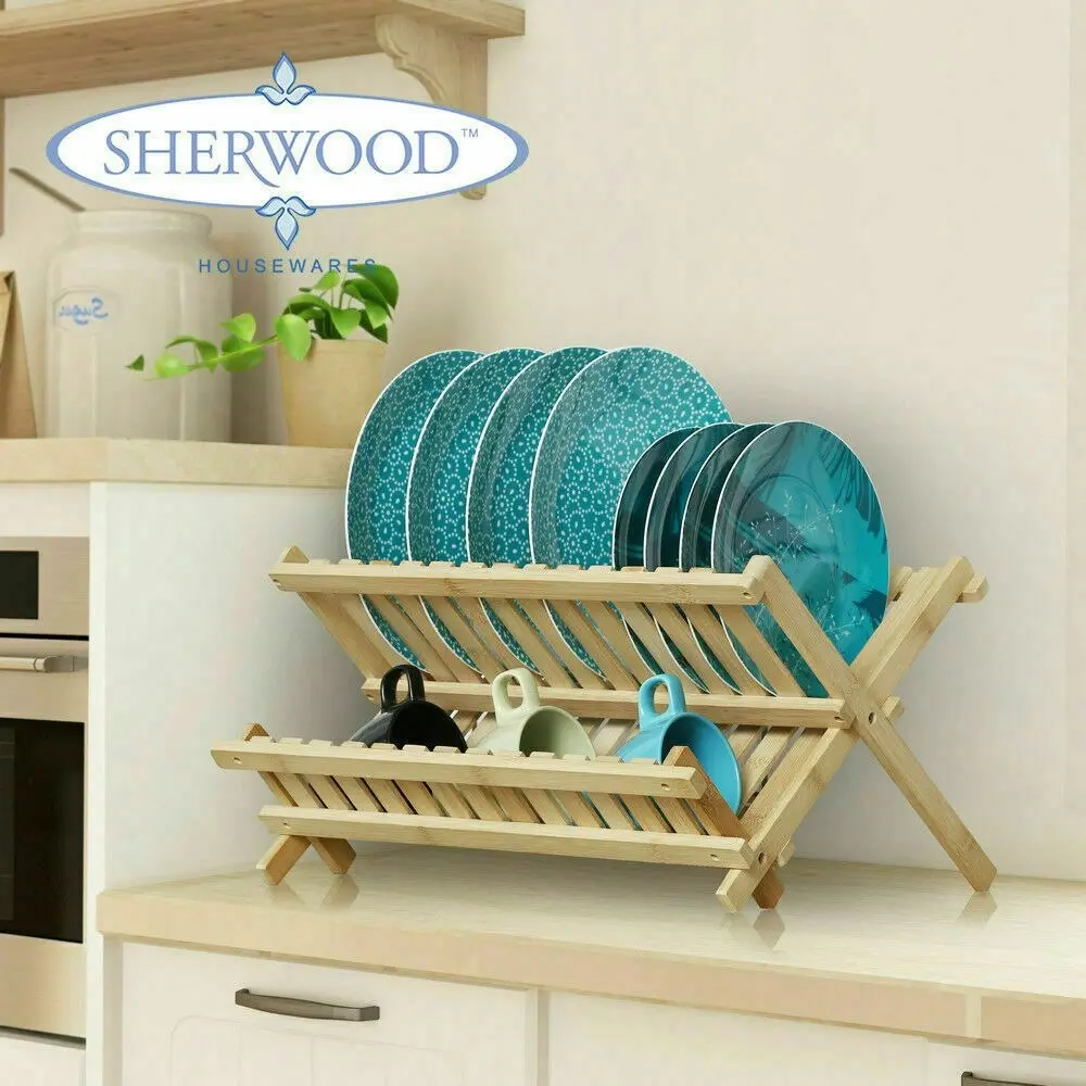 Sherwood Home Bamboo Folding Dish Rack - Natural Brown - 45x33x26cm