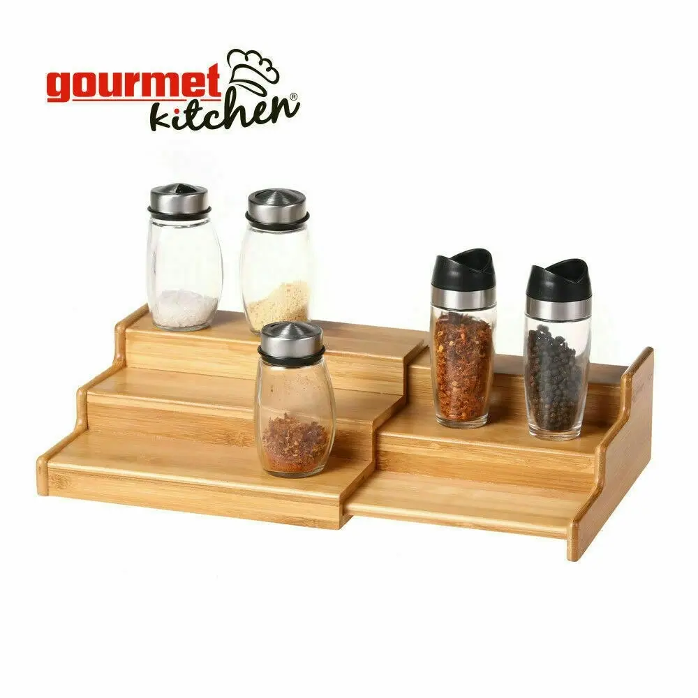 Gourmet Kitchen 3 Tier Expandable Spice Rack Natural Brown 23x21x8.4cm