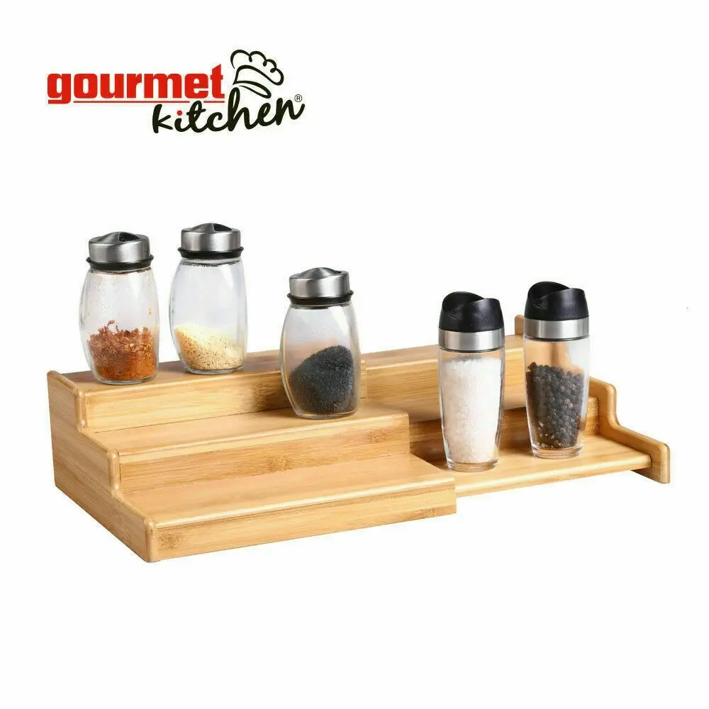 Gourmet Kitchen 3 Tier Expandable Spice Rack Natural Brown 23x21x8.4cm