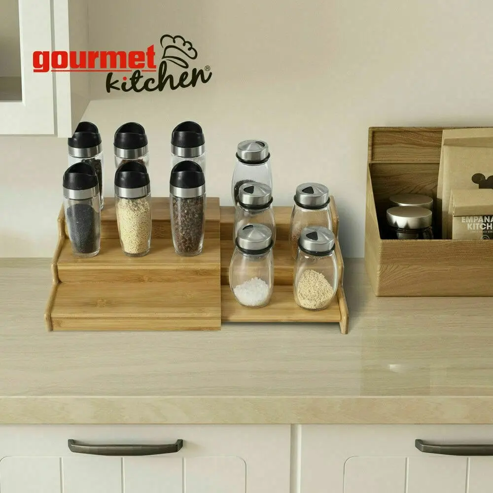 Gourmet Kitchen 3 Tier Expandable Spice Rack Natural Brown 23x21x8.4cm