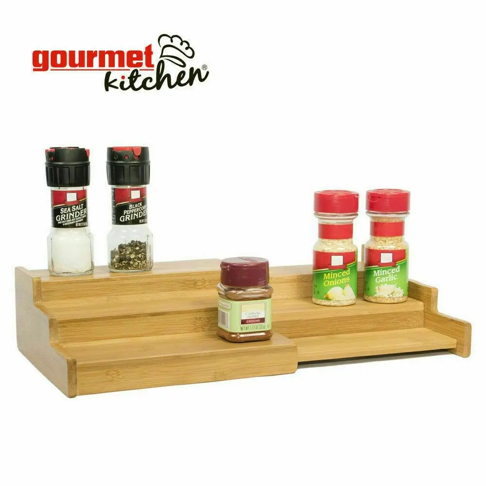 Gourmet Kitchen 3 Tier Expandable Spice Rack Natural Brown 23x21x8.4cm