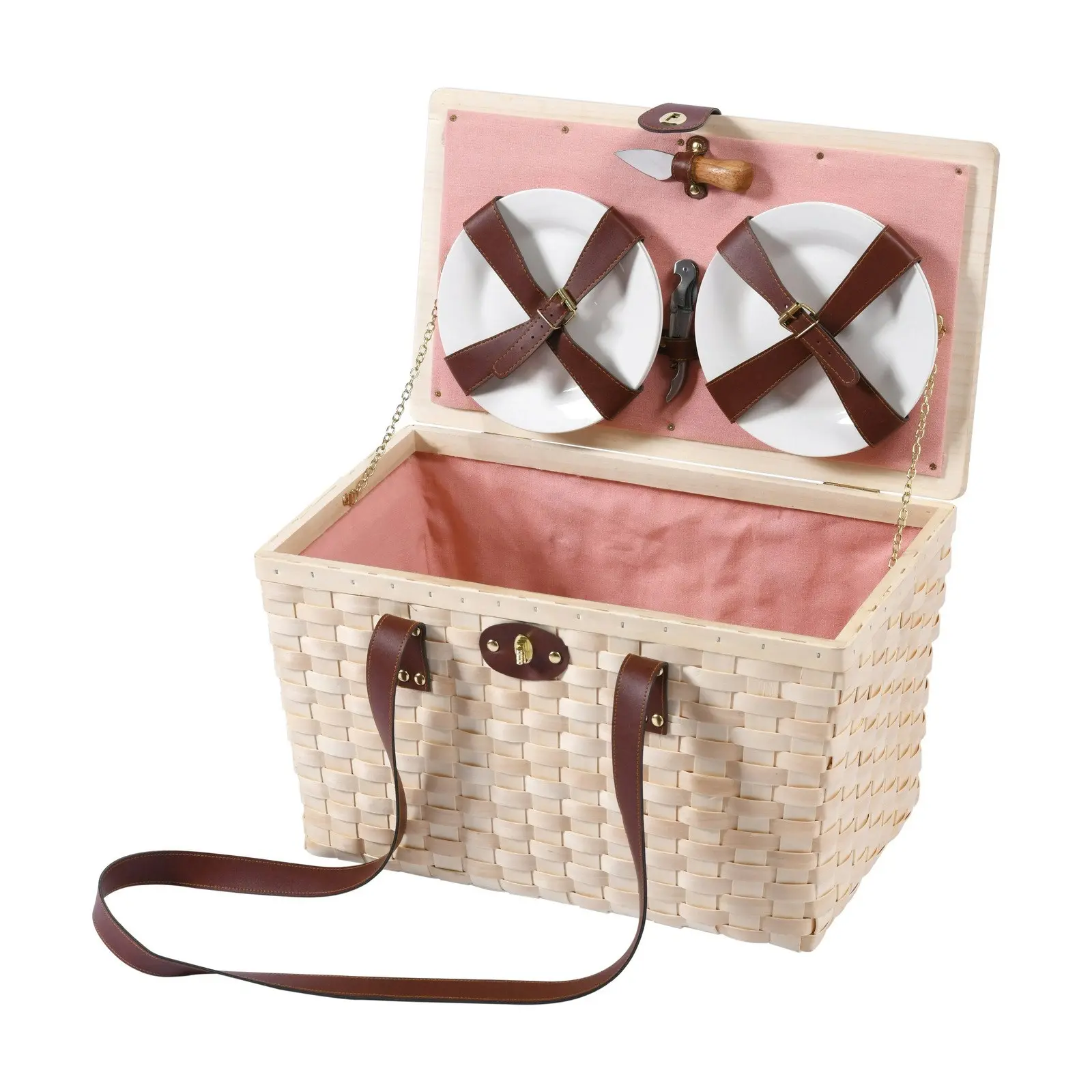 Vibes Barossa 4 Person Natural Wicker Picnic Basket Set Peach