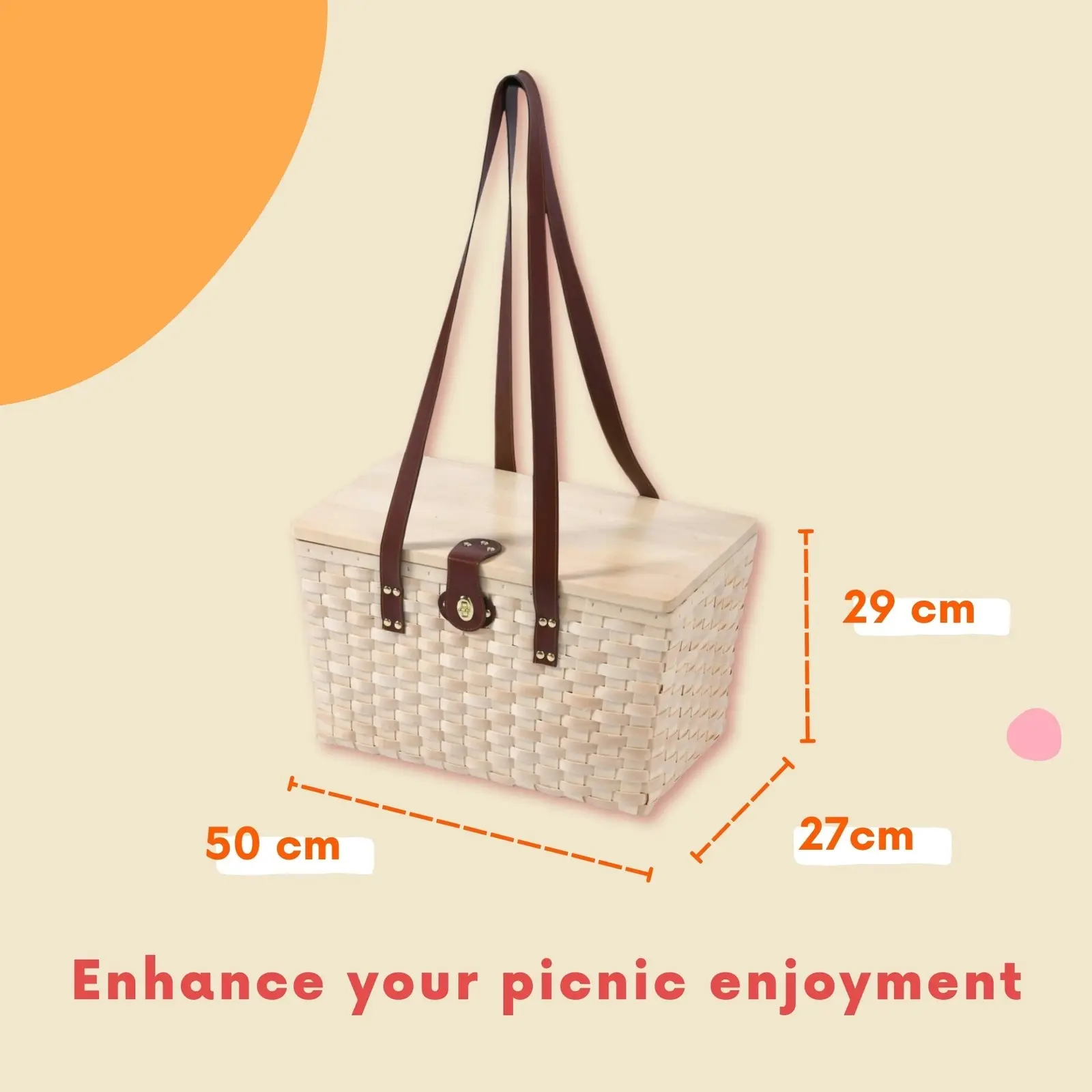 Vibes Barossa 4 Person Natural Wicker Picnic Basket Set Cream