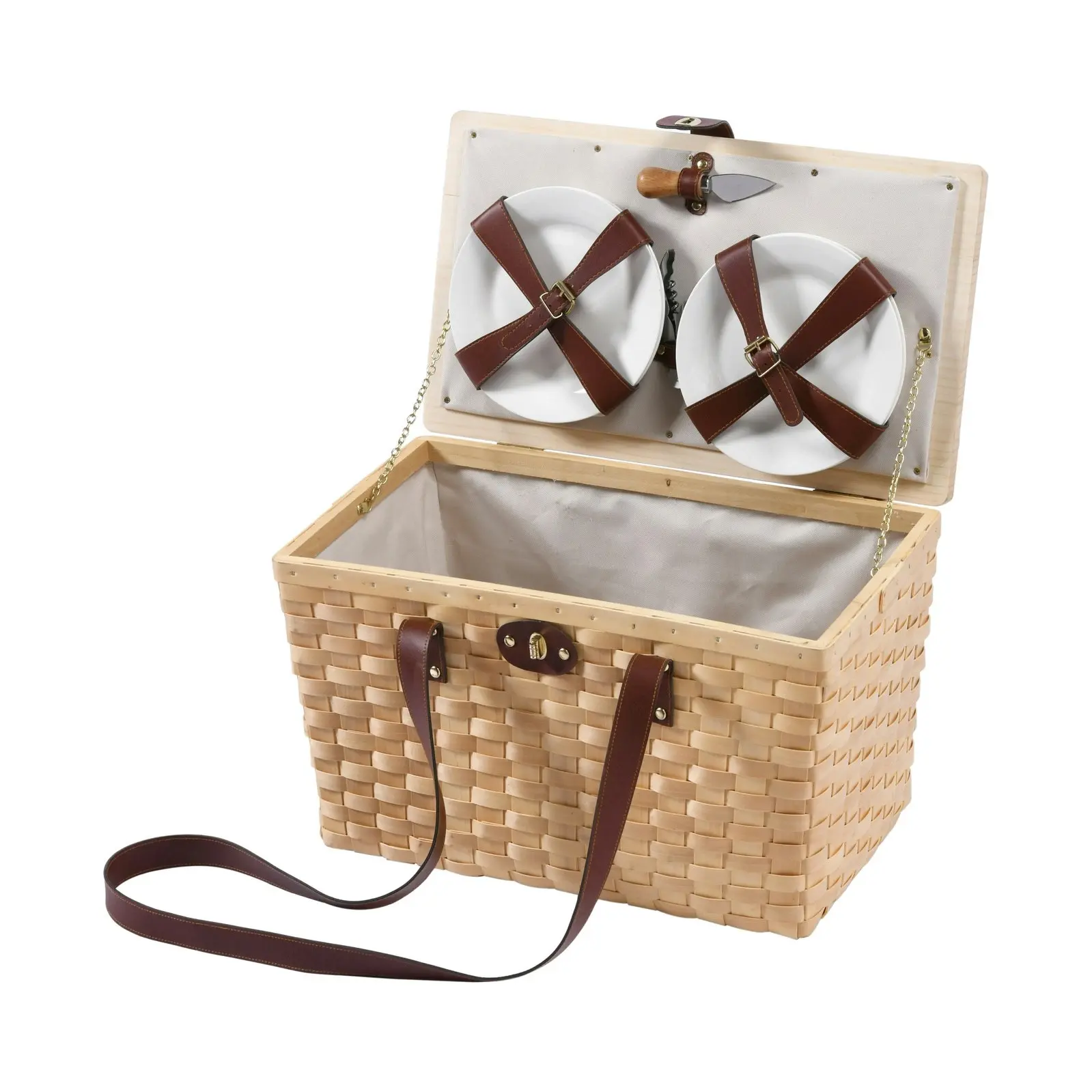 Vibes Barossa 4 Person Natural Wicker Picnic Basket Set Cream