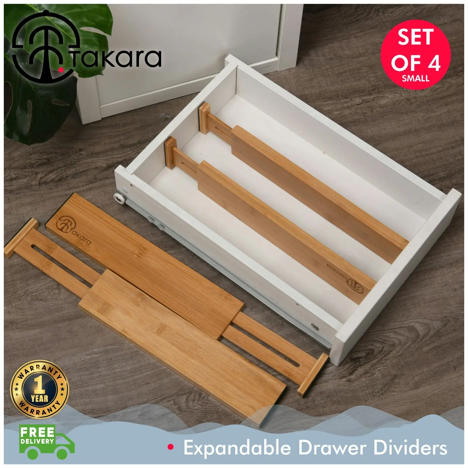 Takara Expandable Drawer Dividers Set-of-4 Small 31-44x6.5x1.6cm