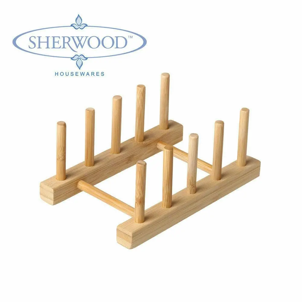 Sherwood Home 2 Pack Bamboo Standing Plate Rack - Natural Brown - 18x11.5x7.5cm