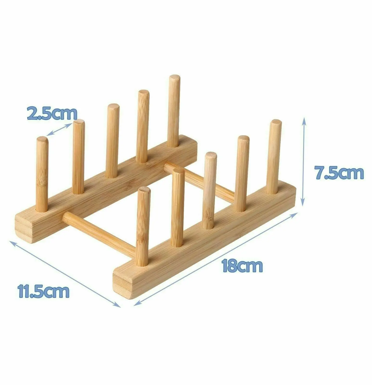 Sherwood Home 2 Pack Bamboo Standing Plate Rack - Natural Brown - 18x11.5x7.5cm