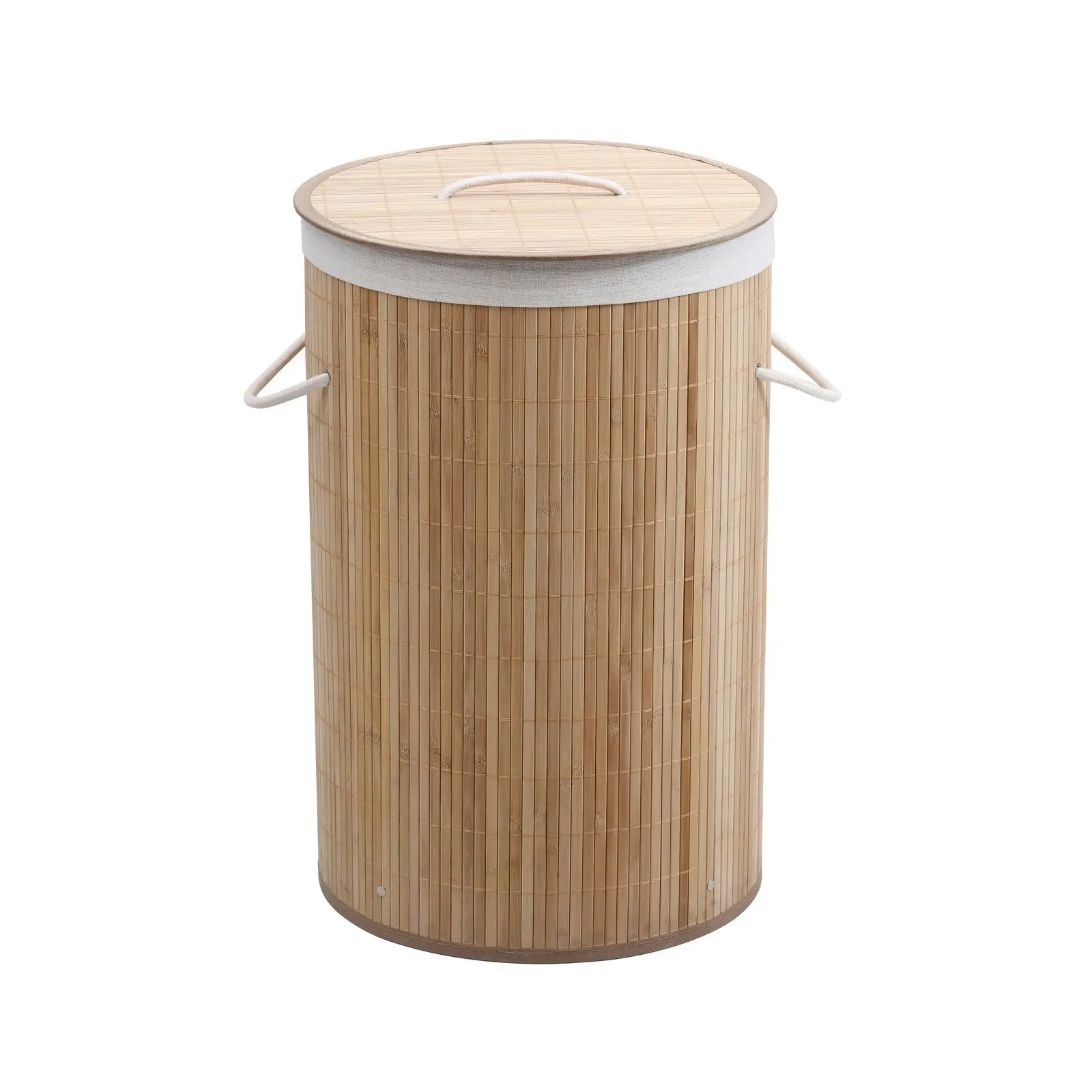 Sherwood Home Round Collapsible Bamboo Laundry Hamper with Polycotton bag Natural Brown