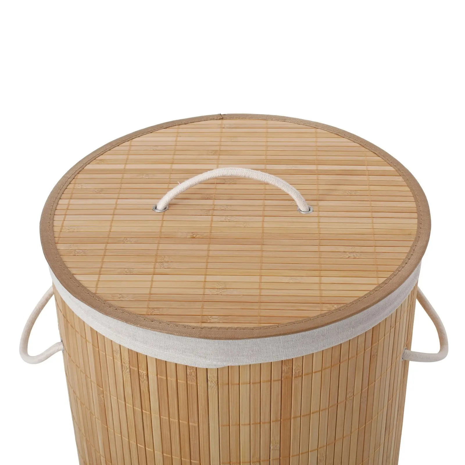 Sherwood Home Round Collapsible Bamboo Laundry Hamper with Polycotton bag Natural Brown