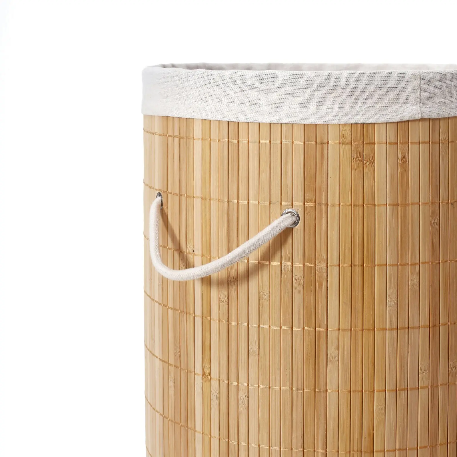 Sherwood Home Round Collapsible Bamboo Laundry Hamper with Polycotton bag Natural Brown