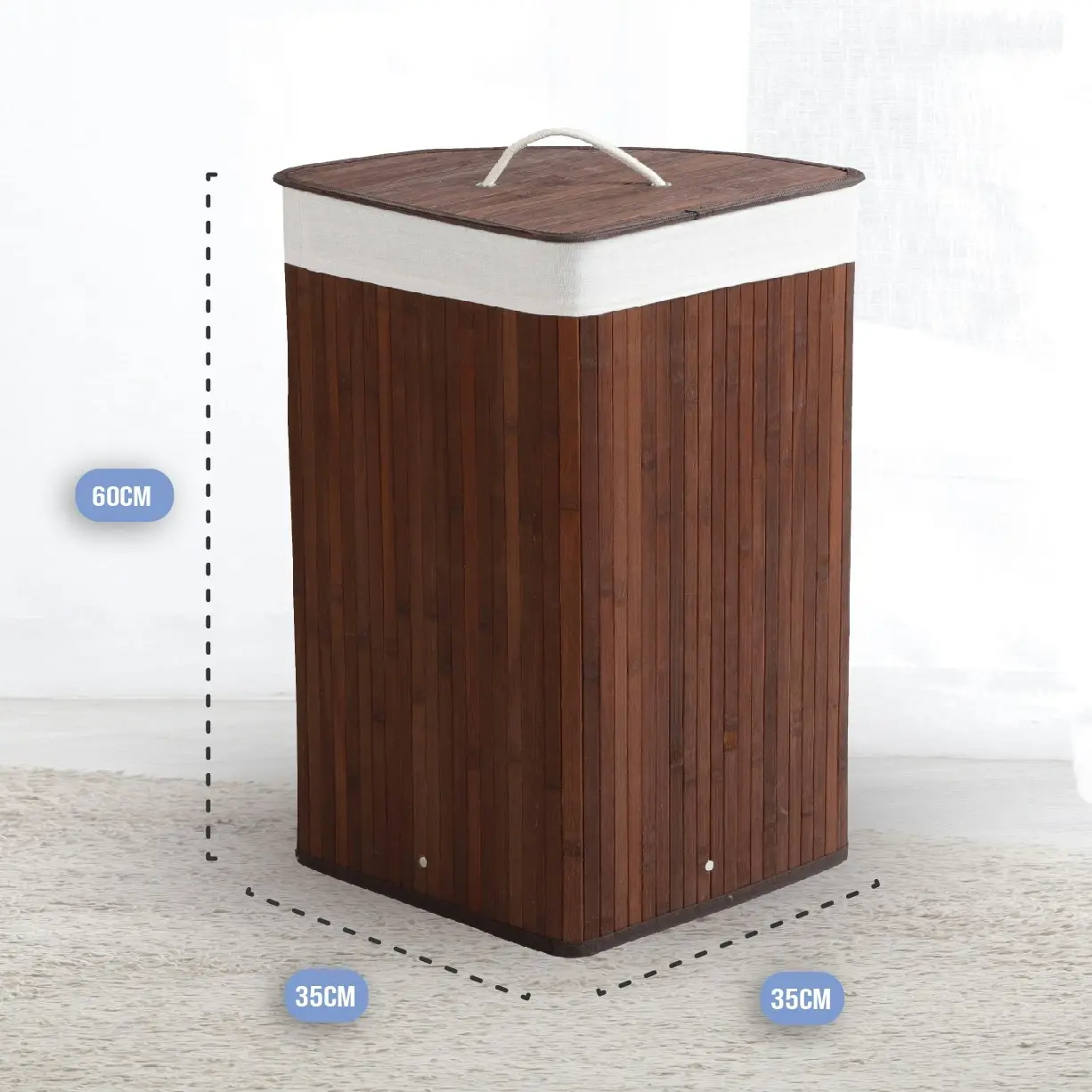 Sherwood Home Corner Folding Bamboo Laundry Hamper Brown 35x35x60cm