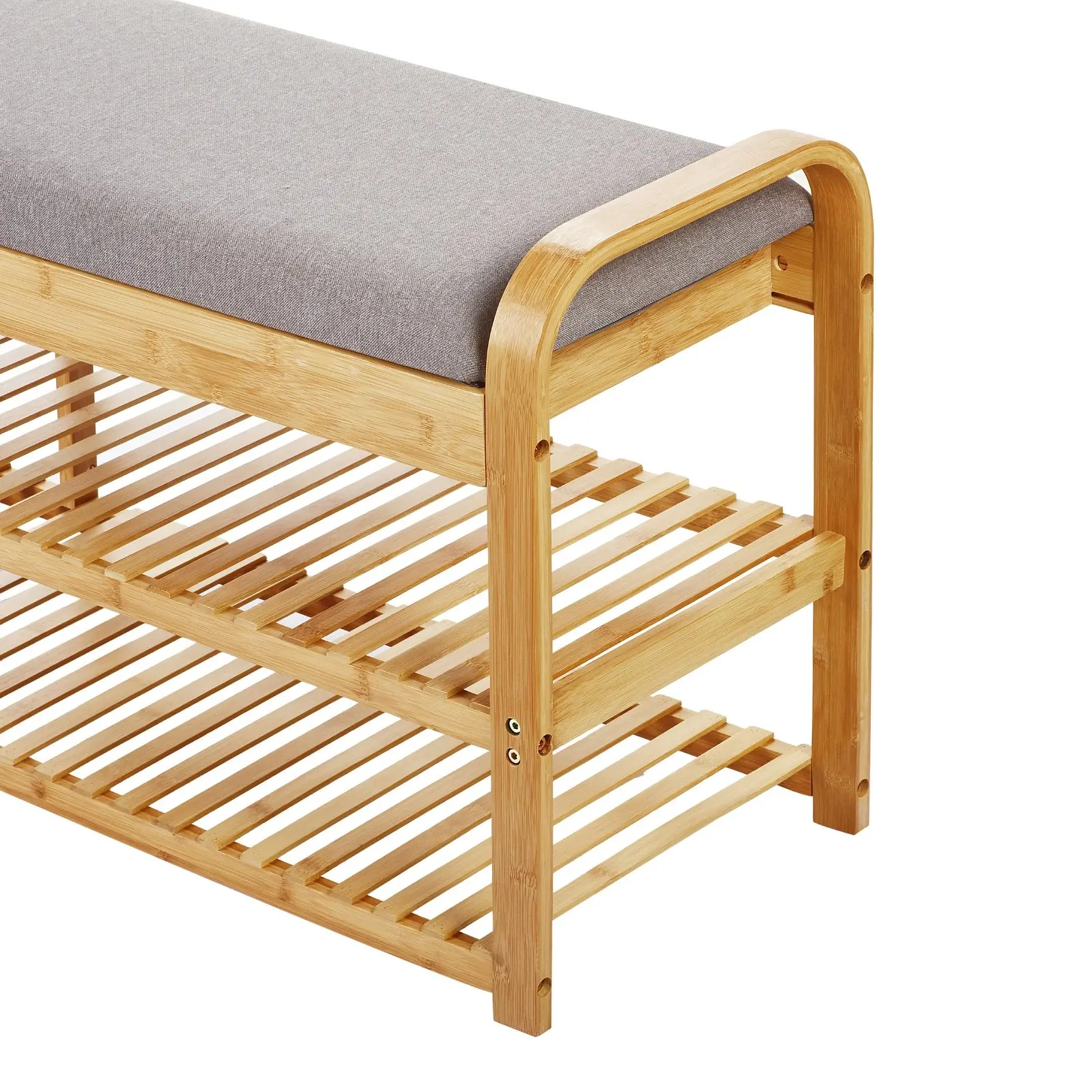 Sherwood Home Bamboo Cushioned Bench Shoe Storage 3 tier with Storage Compartment (TW Exclusive)