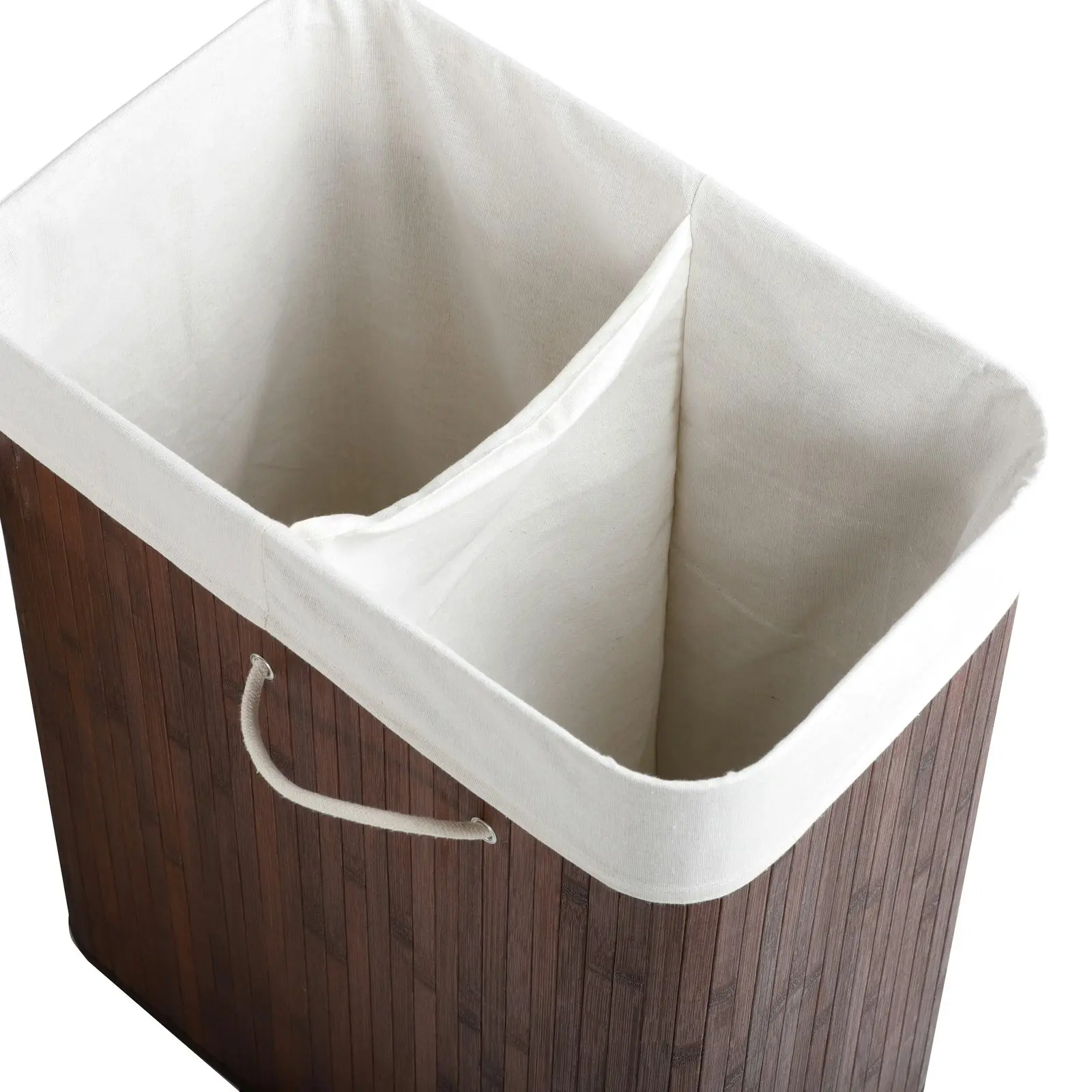 Sherwood Home Rectangular Folding Bamboo Laundry Basket 2 Section Sorter Brown 105L