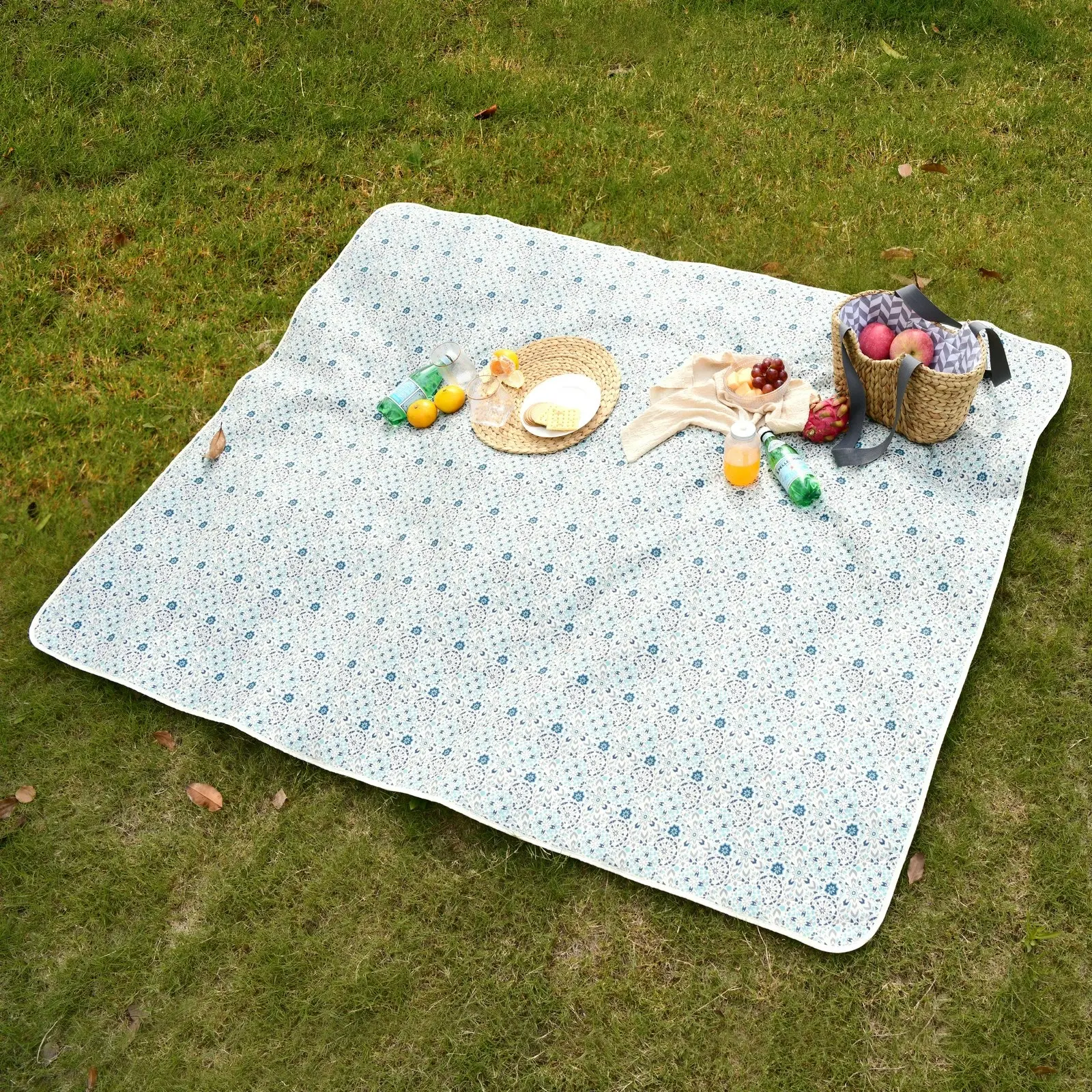 Sherwood Cotton Top Picnic Rug Blue Mosaic 200x150cm