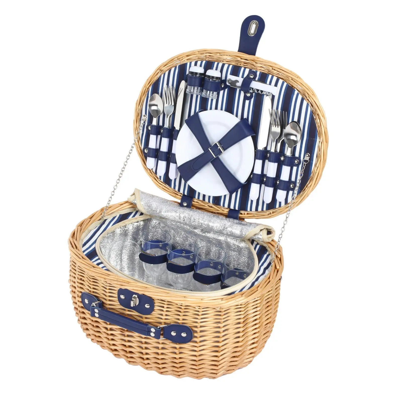 Sherwood Home Adelaide Natural Oval Wicker Picnic Basket 4 People  - 44X32X25Cm