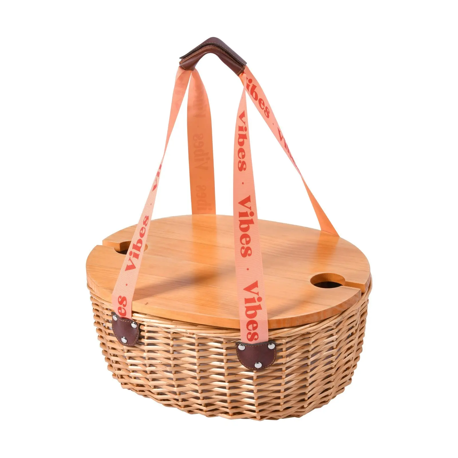 Vibes McLaren Vale 2 Person Oval Insulated Wicker Basket with Folding Table – Tan & Peach