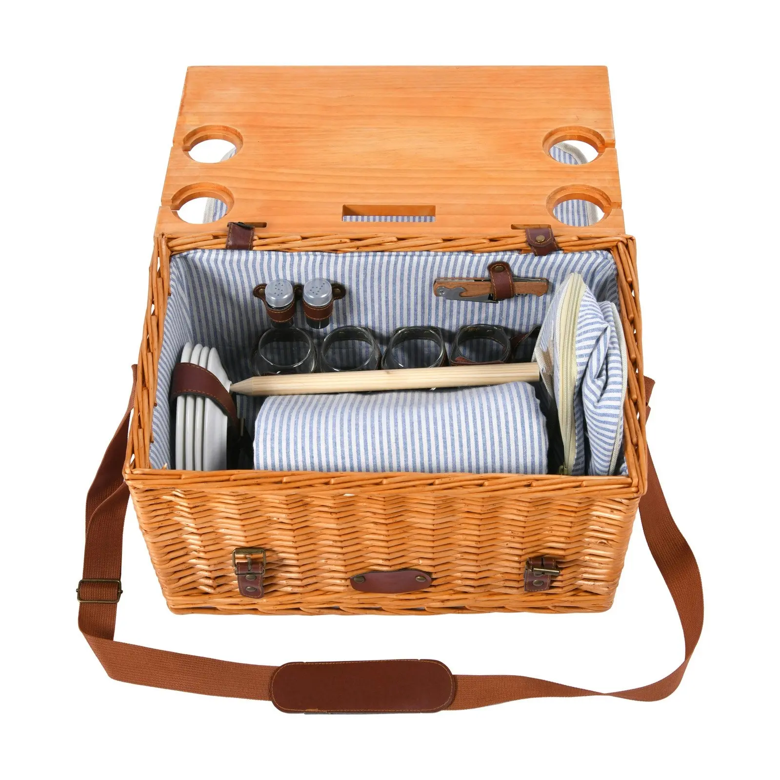 Vibes Hunter 4 Person Natural Willow Picnic Basket Set