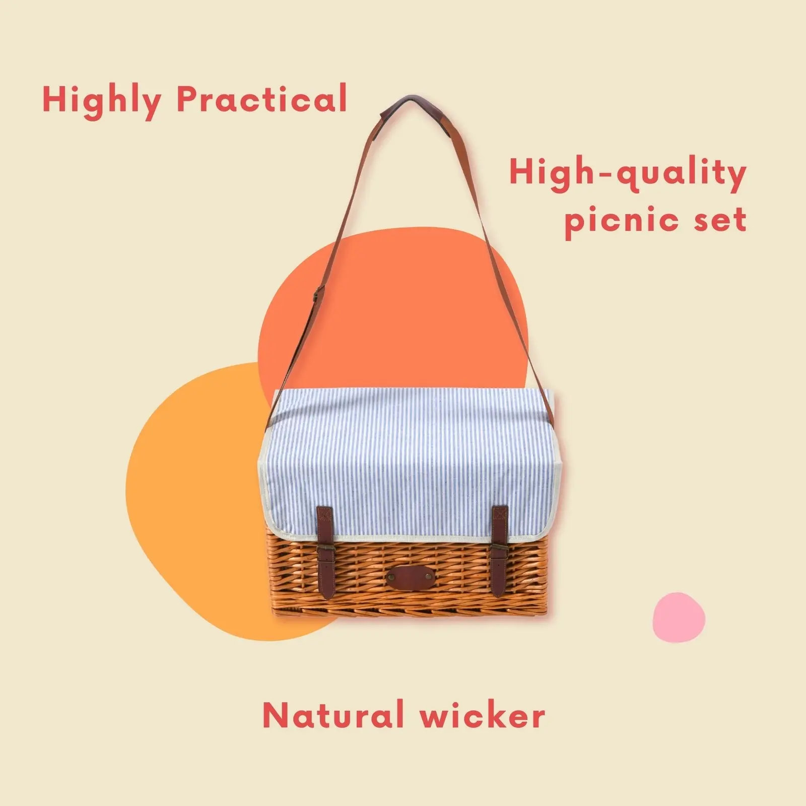 Vibes Hunter 4 Person Natural Willow Picnic Basket Set