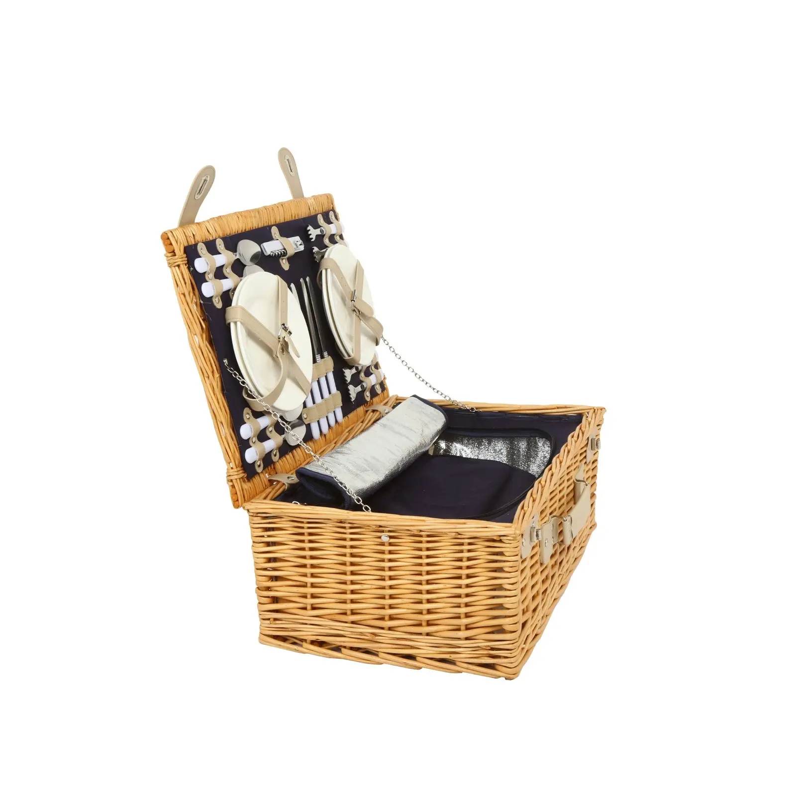 Sherwood Home Ascot Natural Deluxe Wicker Picnic Basket 4 People 54x34x20cm (TW Exclusive)