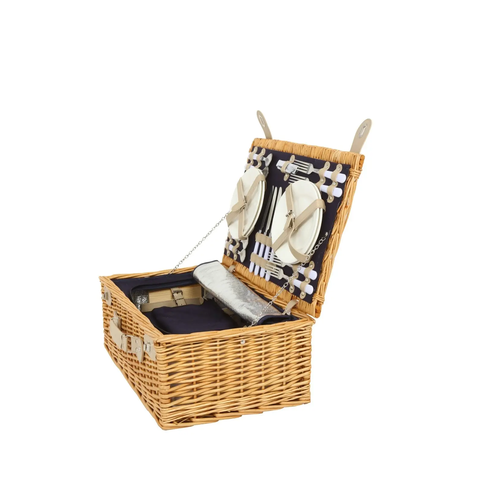 Sherwood Home Ascot Natural Deluxe Wicker Picnic Basket 4 People 54x34x20cm (TW Exclusive)