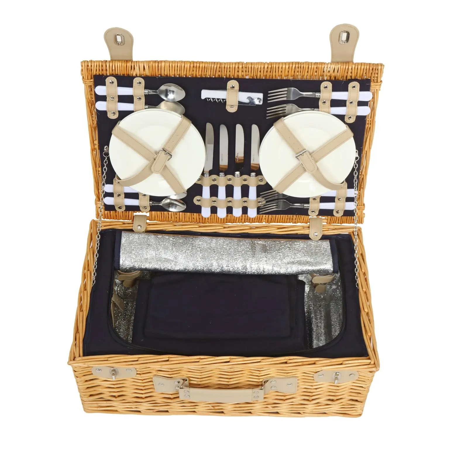 Sherwood Home Ascot Natural Deluxe Wicker Picnic Basket 4 People 54x34x20cm (TW Exclusive)