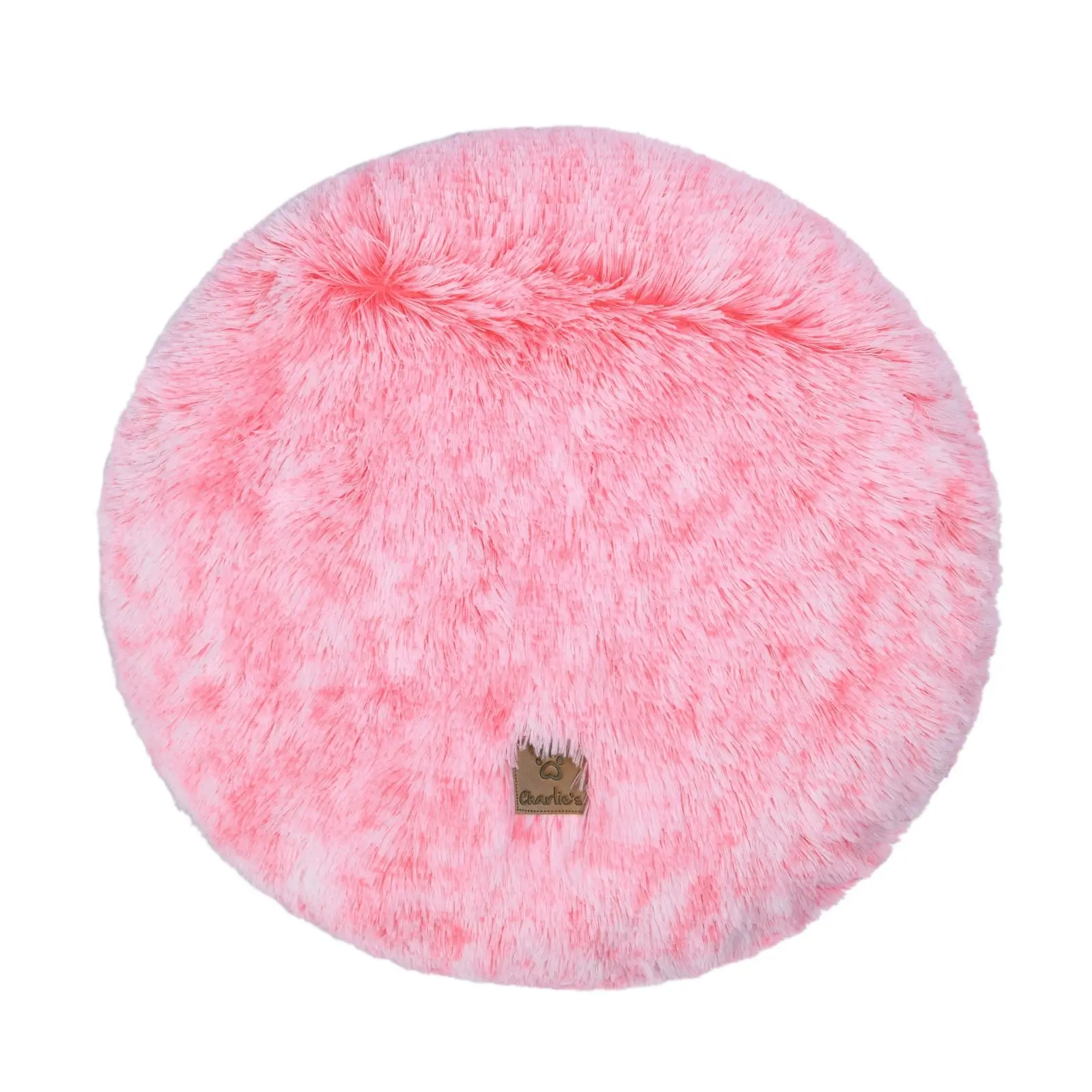 Charlie's Shaggy Faux Fur Round Calming Dog Mat Ombre Pink Small