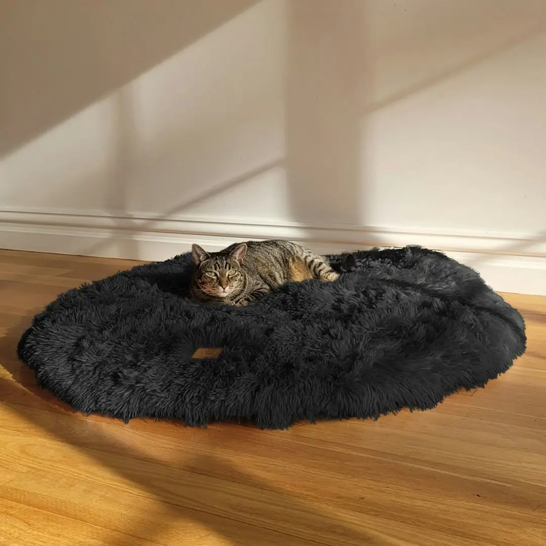 Charlie's Shaggy Faux Fur Round Calming Dog Mat Charcoal Medium