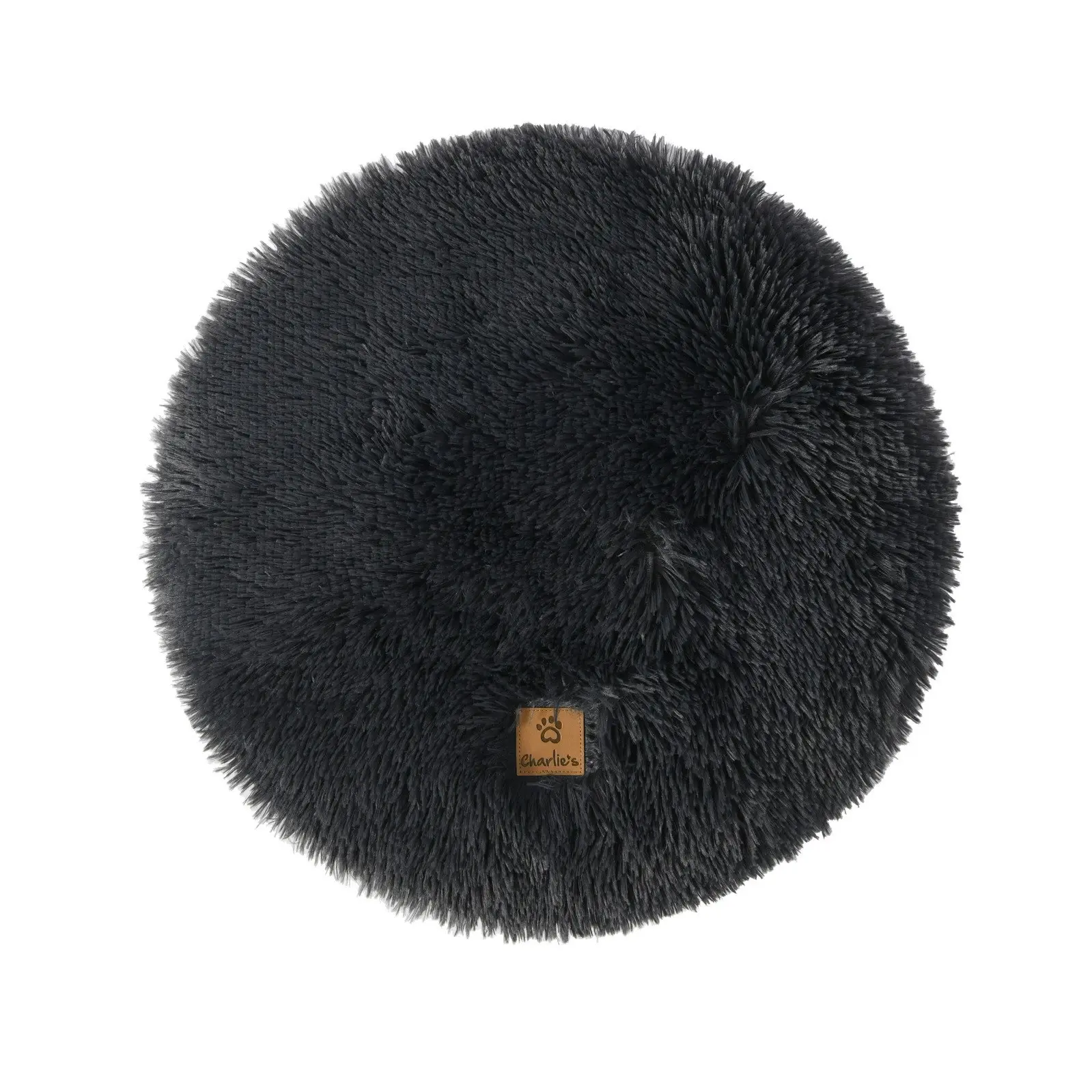 Charlie's Shaggy Faux Fur Round Calming Dog Mat Charcoal Medium