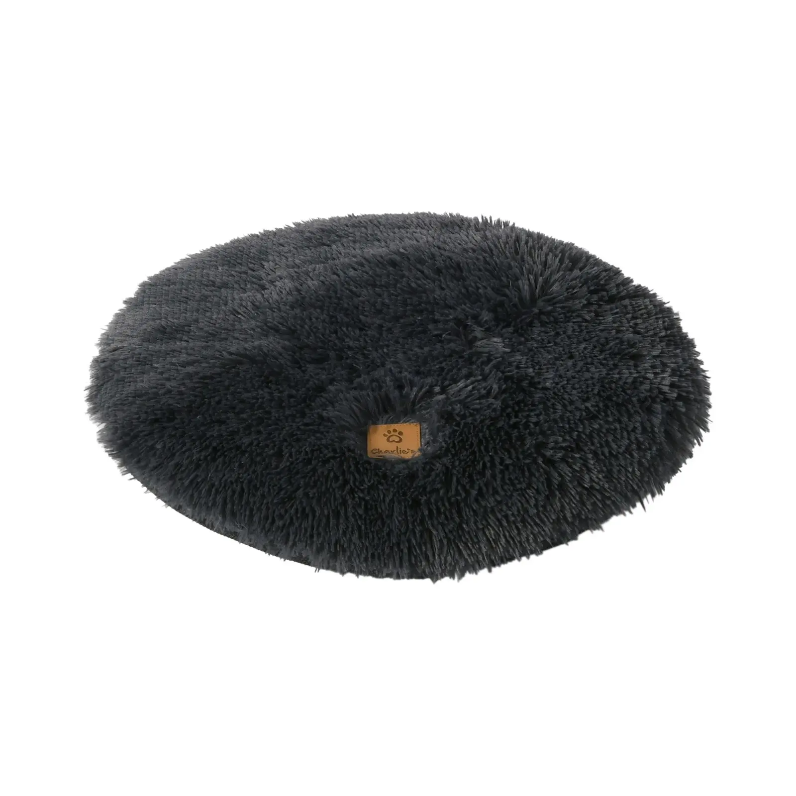 Charlie's Shaggy Faux Fur Round Calming Dog Mat Charcoal Medium