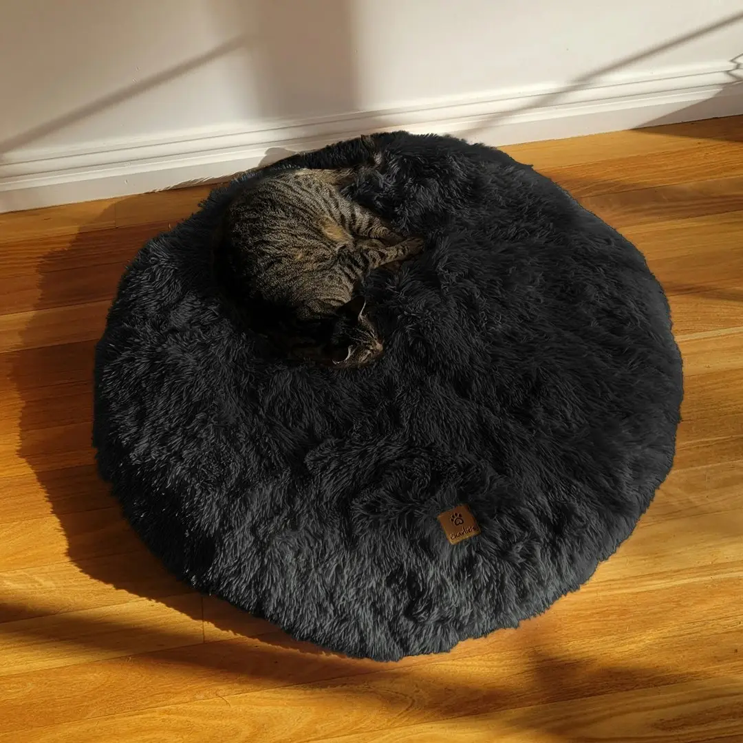 Charlie's Shaggy Faux Fur Round Calming Dog Mat Charcoal Medium