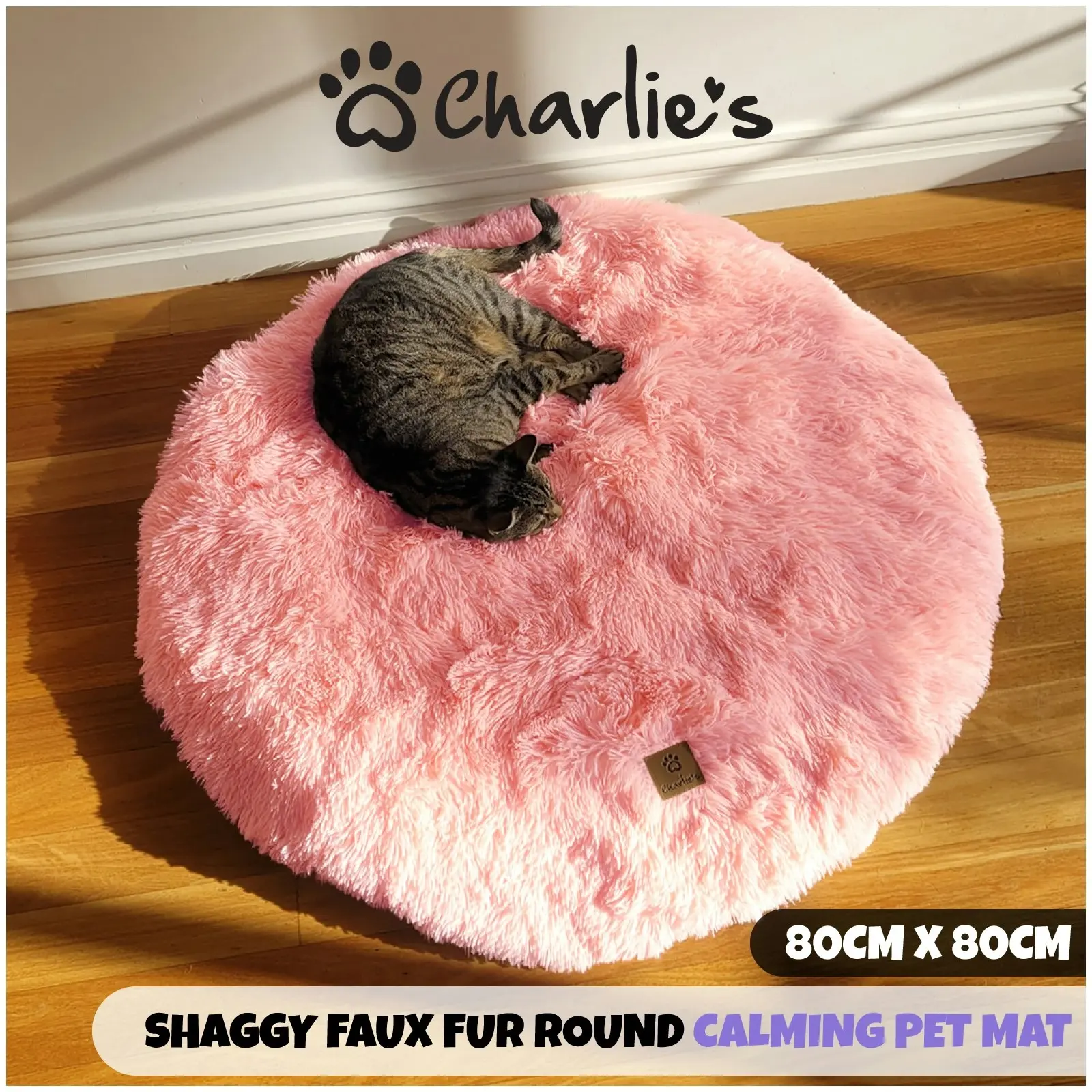 Charlie's Shaggy Faux Fur Round Calming Dog Mat Ombre Pink Medium