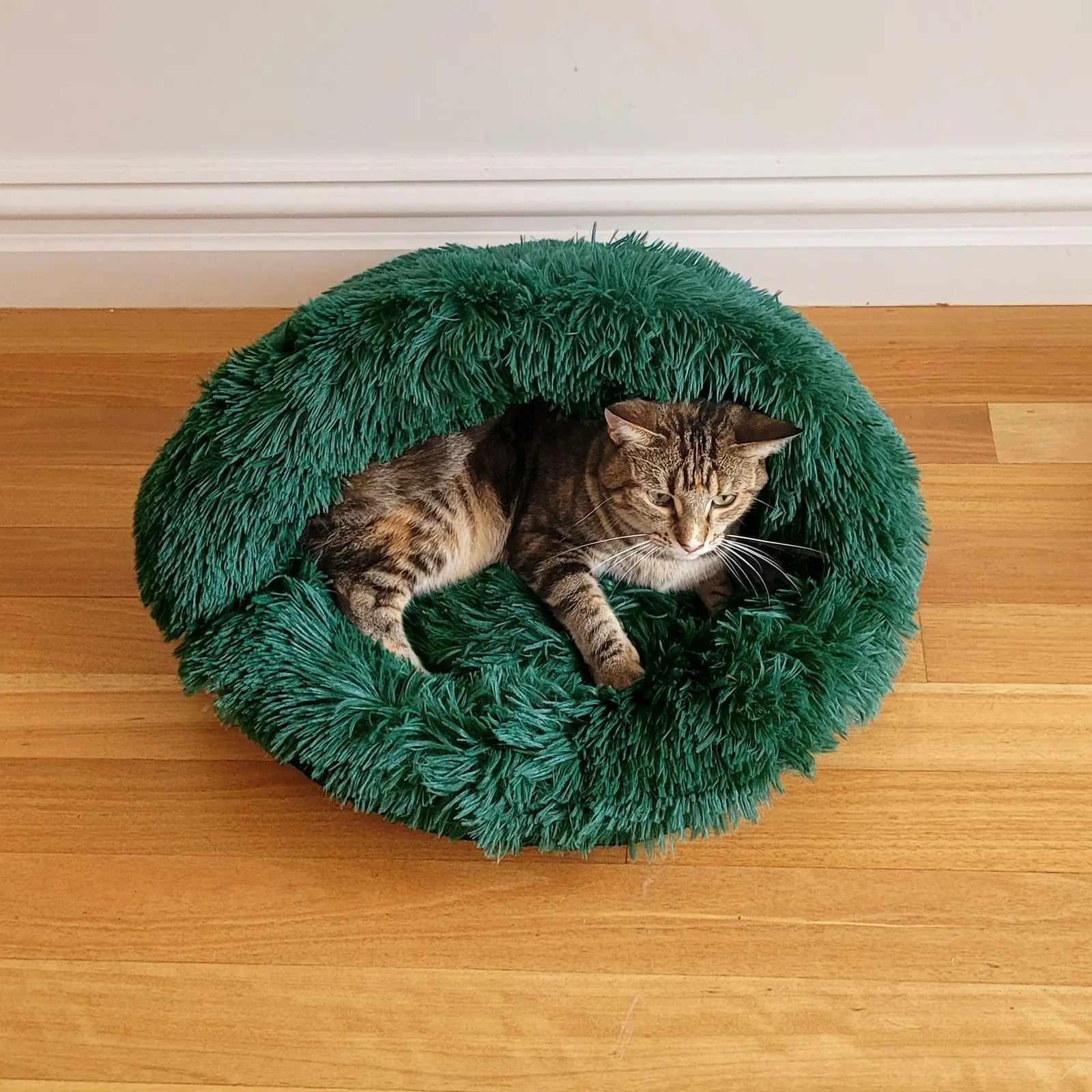 Charlie's Shaggy Fur Faux Igloo Cat Cave Bed Eden Green 60x50cm