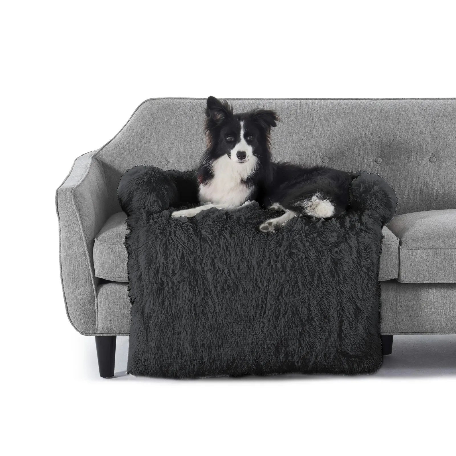 Charlie's Shaggy Faux Fur Bolster Sofa Protector Calming Dog Bed Charcoal Small