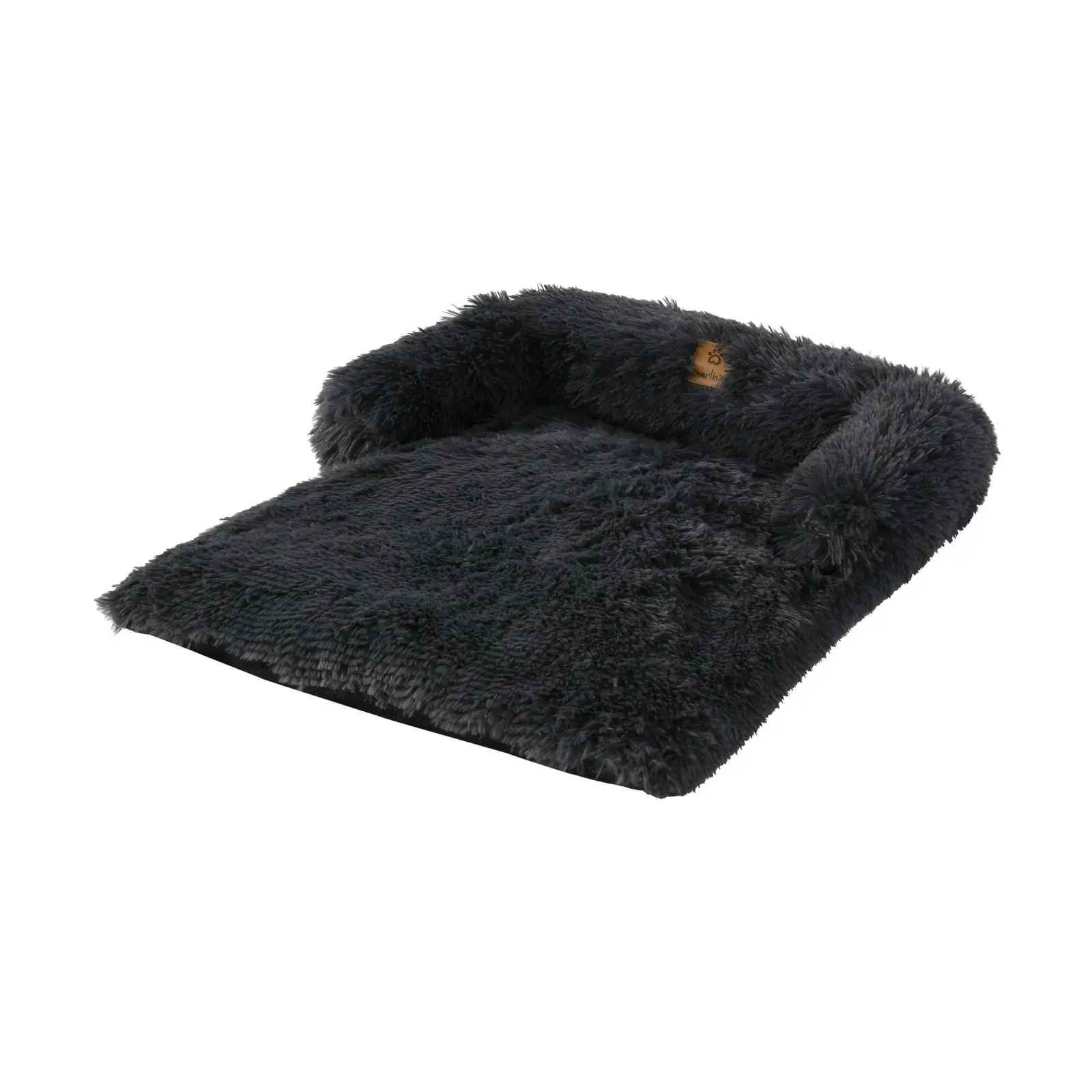 Charlie's Shaggy Faux Fur Bolster Sofa Protector Calming Dog Bed Charcoal Small