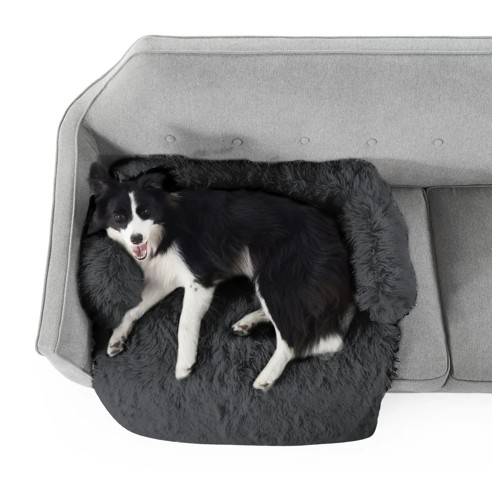 Charlie's Shaggy Faux Fur Bolster Sofa Protector Calming Dog Bed Charcoal Small