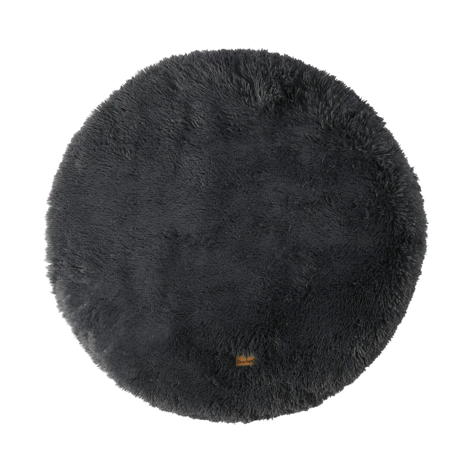 Charlie's Shaggy Faux Fur Round Calming Dog Mat Charcoal Large