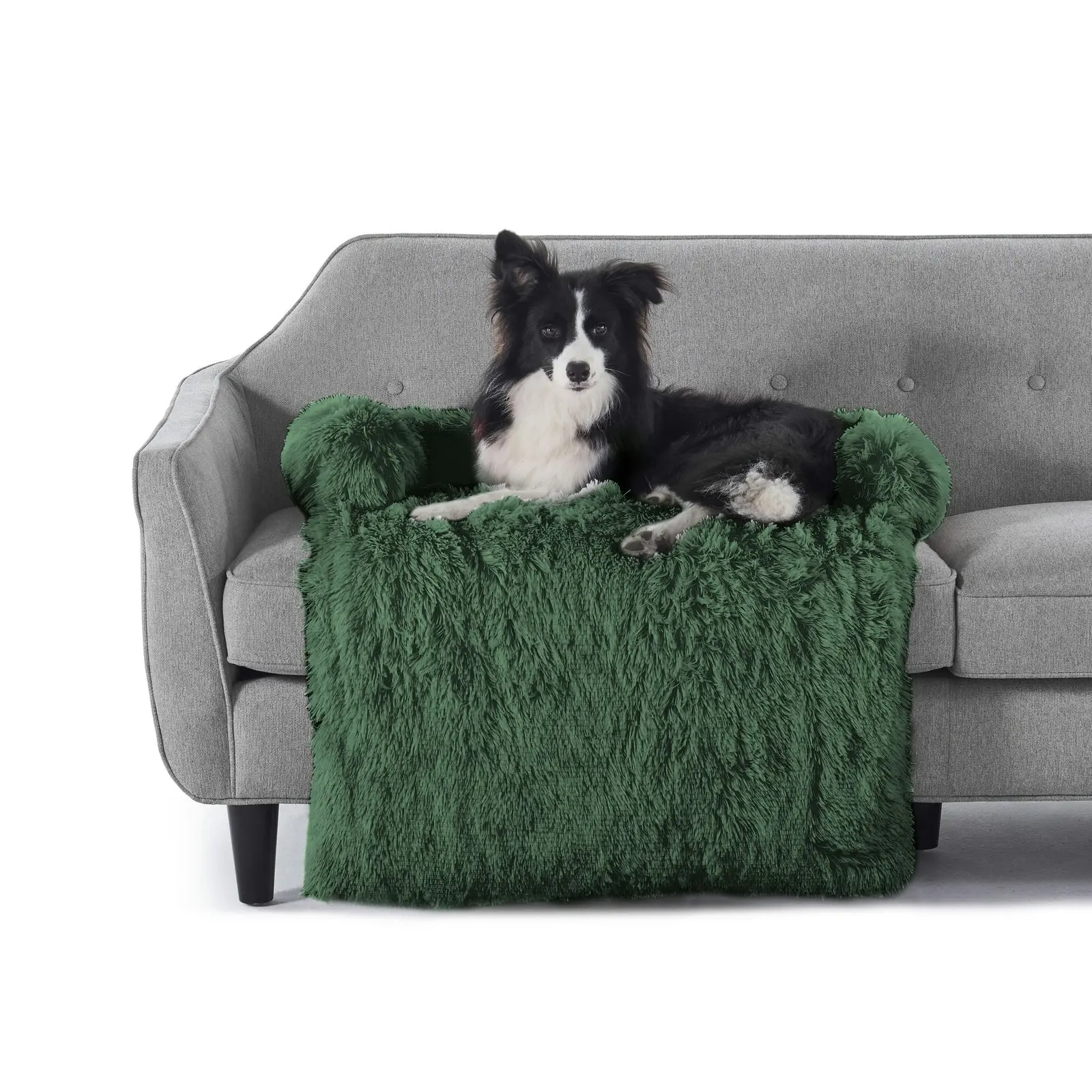 Charlie's Shaggy Faux Fur Bolster Sofa Protector Calming Dog Bed Eden Green Large