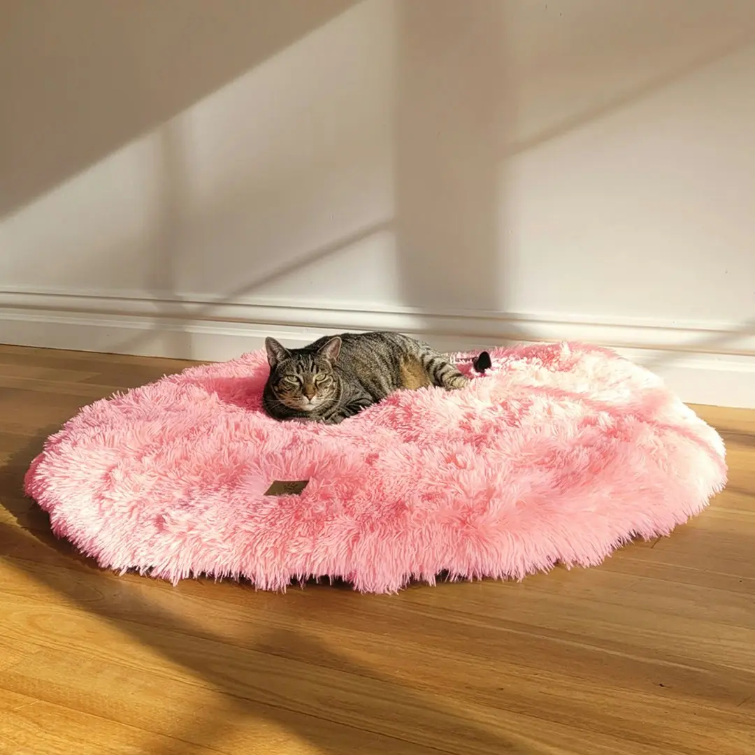 Charlie's Shaggy Faux Fur Round Calming Dog Mat Ombre Pink Large