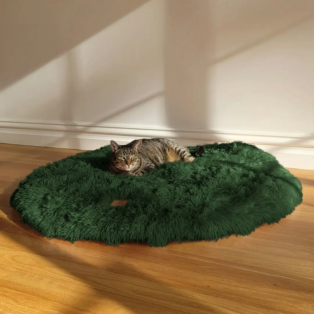 Charlie's Shaggy Faux Fur Round Calming Dog Mat Eden Green Large