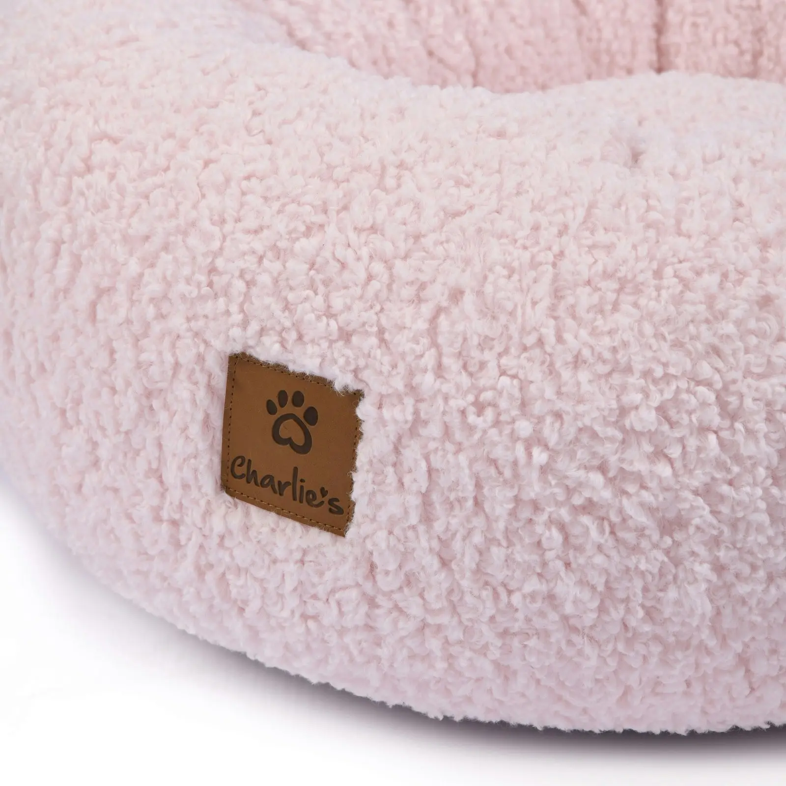 Charlie's Teddy Fleece Round Calming Dog Bed Pink Small